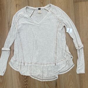 NWT Free People Women's Cream Long Sleeve Thermal Top sz Small